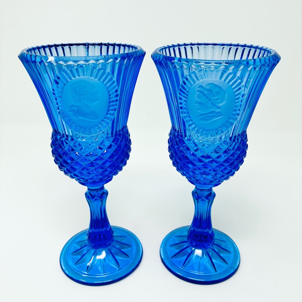 Avon Fostoria George & Martha Washington Goblets Cobalt Blue 1976 Vintage USA